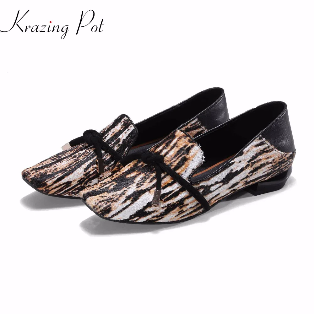 

2018 krazing Pot horsehair plus size Leopard new women pumps low heels mixed color square toe princess style office shoes L0f2