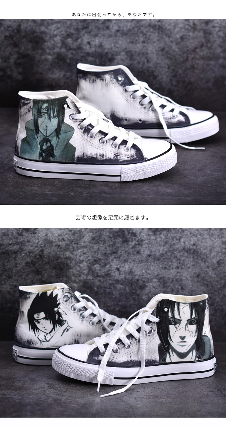 С рисунком из аниме «Наруто» удзумаки обувь SASUKE kakashi Костюмы для косплея с высоким берцем Для Мужчин раскрашенная вручную парусиновая обувь плюс Размеры 45