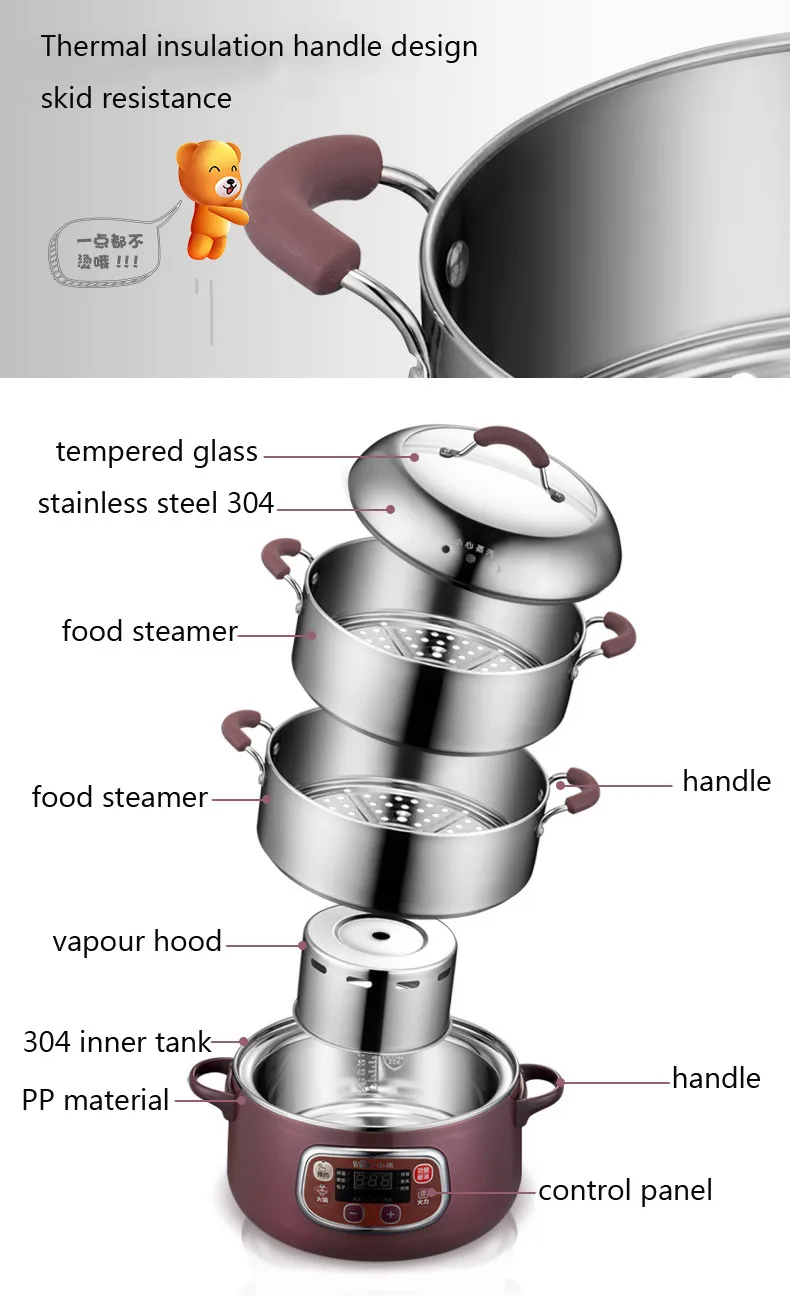 3 слоя электрическая Пароварка кастрюля из нержавеющей стали установка времени многофункциональная особенно китайского самовара, со стандартом ISO& DZG-A80A1