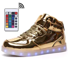Светодиодный пульт дистанционного управления; Мужская модная светящаяся обувь; Высокий Верх; Светодиодный свет; Зарядка через usb; разноцветная обувь; унисекс; Повседневная блестящая обувь золотистого цвета