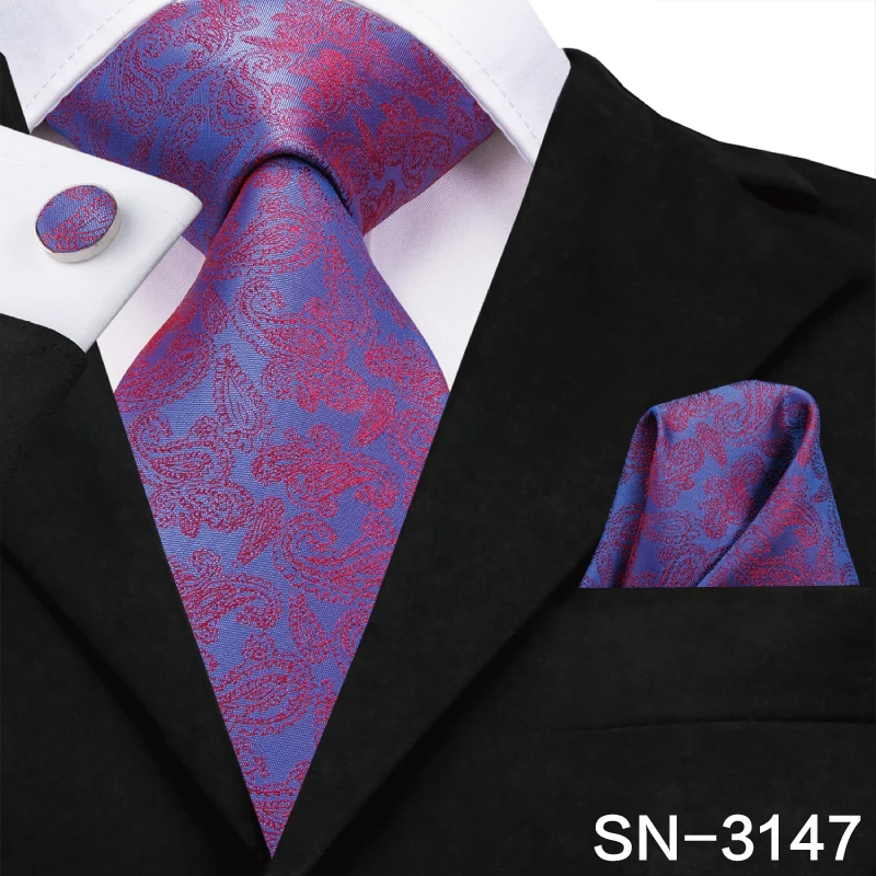 SN-3125 Hi-Tie 8,5 см Шелковый мужской галстук Цветочные Красные голубые галстуки для мужчин Классические Вечерние Свадебный кармашек Квадратные запонки роскошный набор галстуков - Цвет: SN-3147