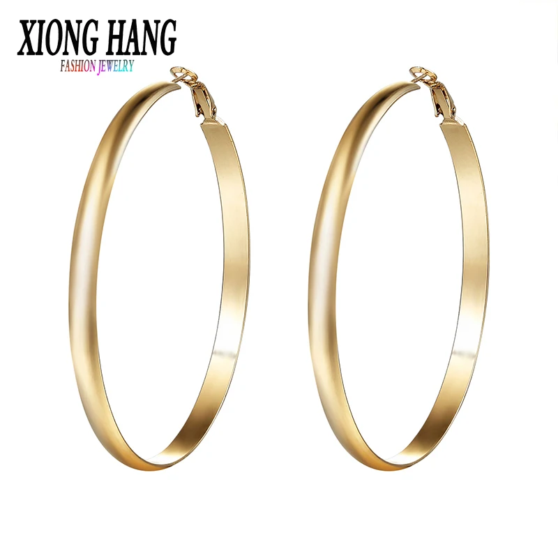

XiongHang 70mm Simple Romantic Jewelry Hollow Big Gold/Silver/Rose Color Round Hoop Earrings Copper For Women Brinco Feminino