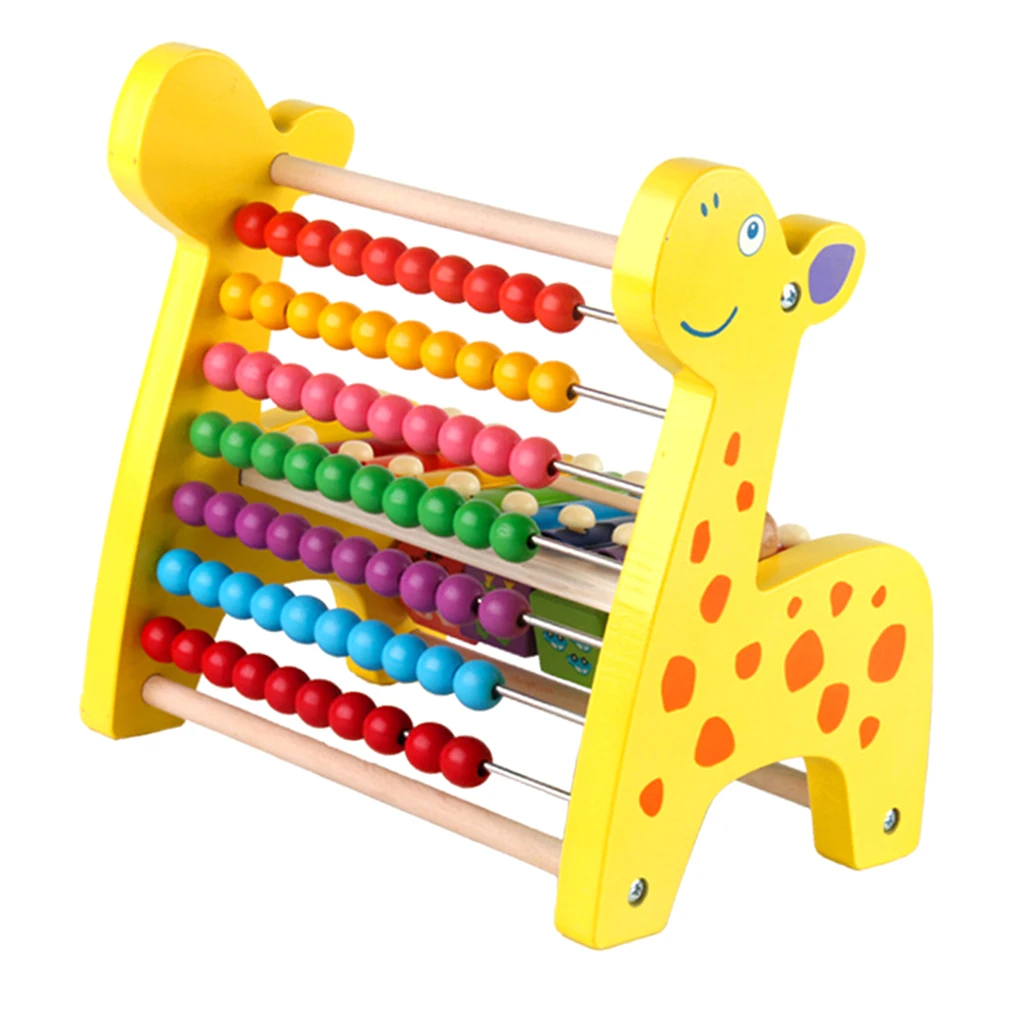 3 in 1 Kid Wooden Fawn Developmental Toy Revolving Number Blocks & Abacus & Beads Maze Puzzle Learning Toddler Toys