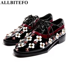 Fashion brand thick heel round toe flower rivets Retro women pumps lace up genuine leather platform