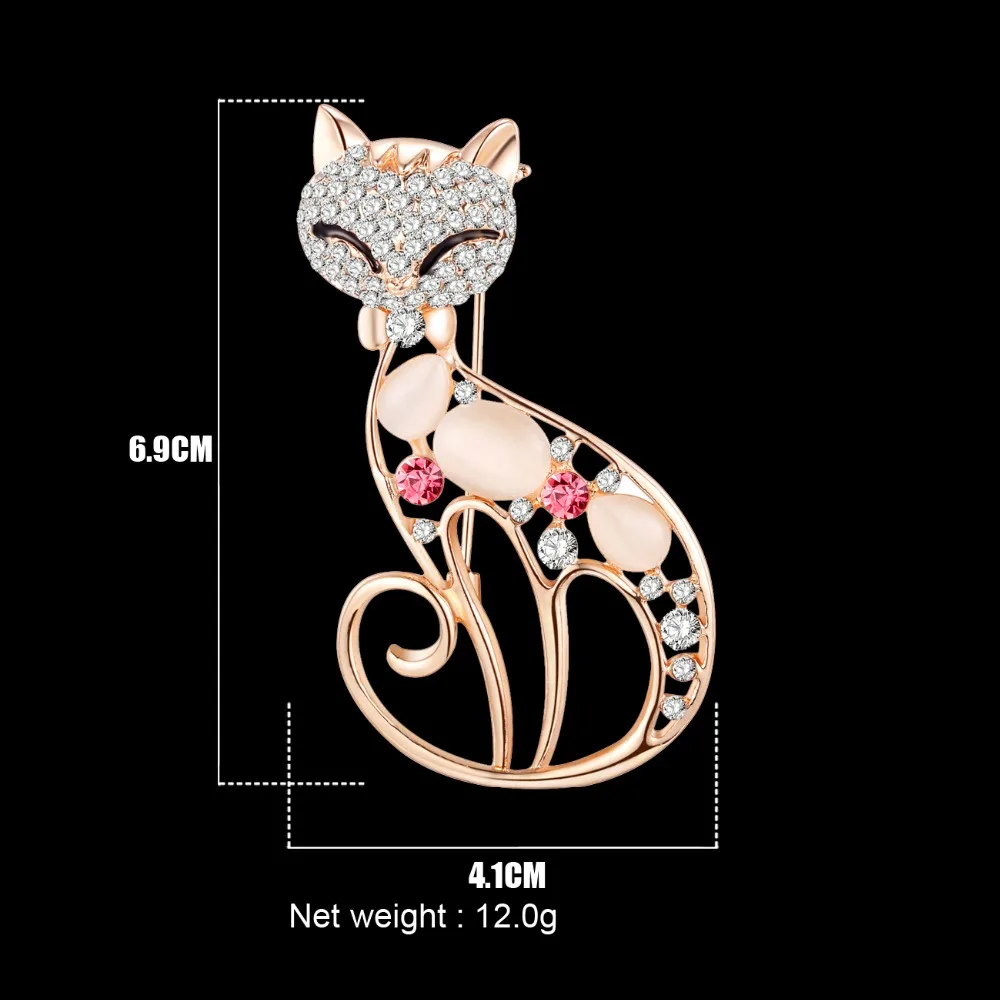 Женская рождественская брошь котенок WEVENI Опаловая со стразами|kitten brooch|brooches for