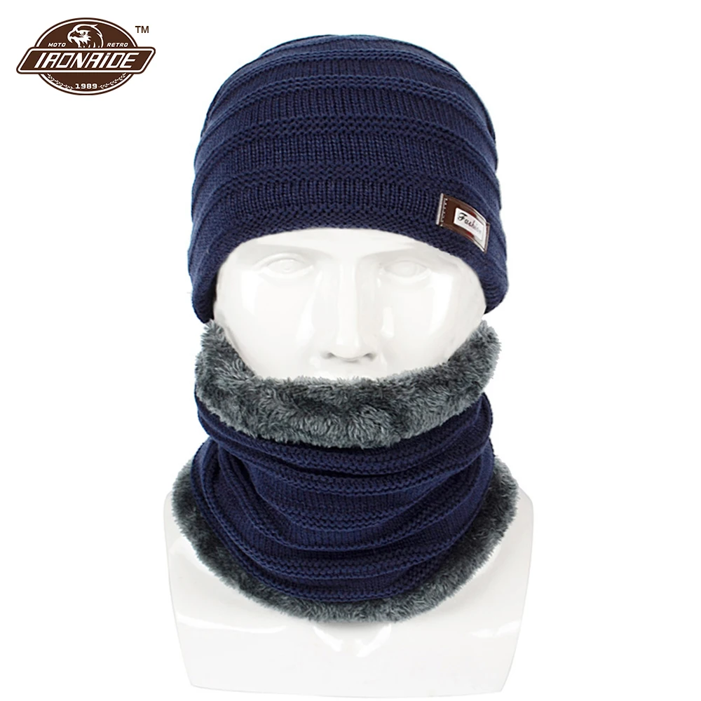 

Fleece Lined Motorcycle Face Mask Winter Beanies Hat Scarf Set Knitted Skull Caps Warm Slouchy Balaclava Mask Face Shield
