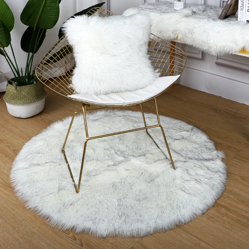 

Plush diameter 60cm round fur carpet mat imitation wool computer chair round carpet rug white plush bedroom bedside blanket