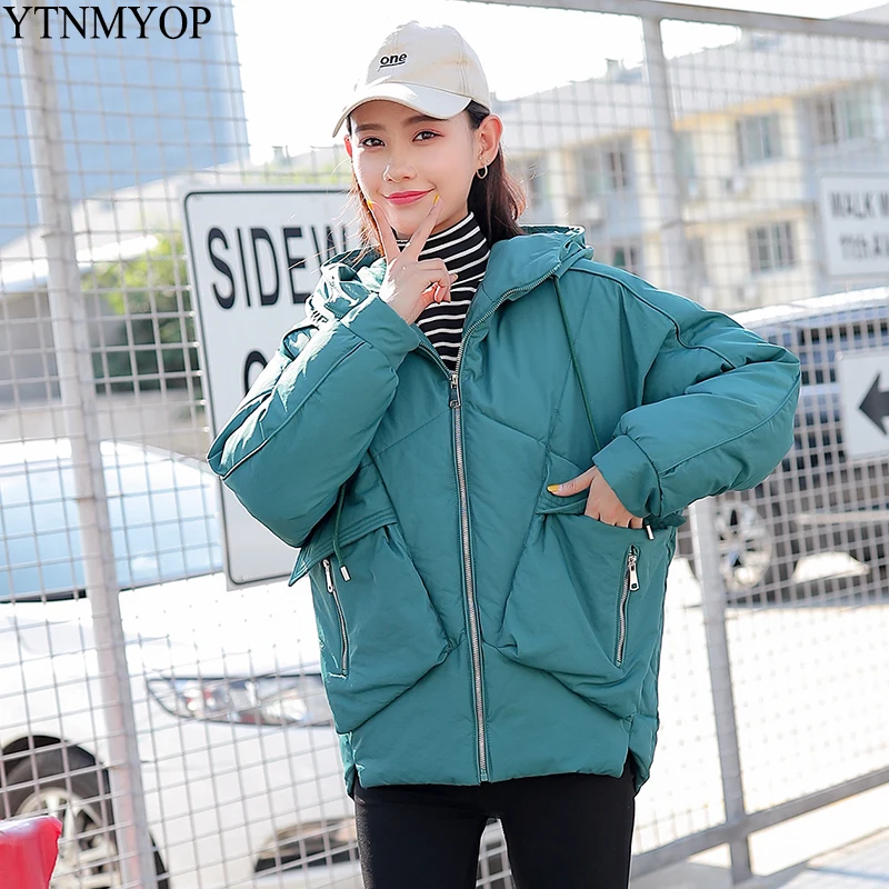 

YTNMYOP Winter Hooded Coat Women Loose Bat Sleeved Winter Parkas Outerwear Lady 2019 New Fashion Solid Student Wadded Jacket