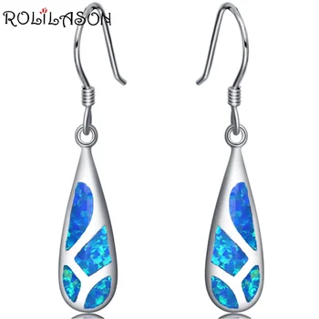 

Created blue fire opal 925 Sterling Silver Drop Earrings Wedding Jewelry Earrings For Women SE004