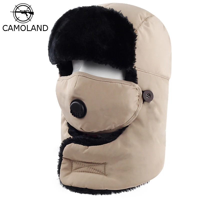 

2018 Winter Camouglage Bomber Hats Caps for Men Women Camo Thermal Trapper Hat Trooper Snowboard Skiing with Fack Mask Windproof