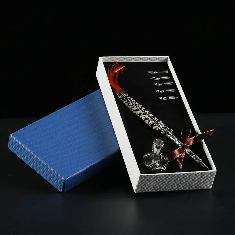 

New Arrival Antique Quill Feather Dip Pen Writing Gift Box Fountain Pen Stationey Set