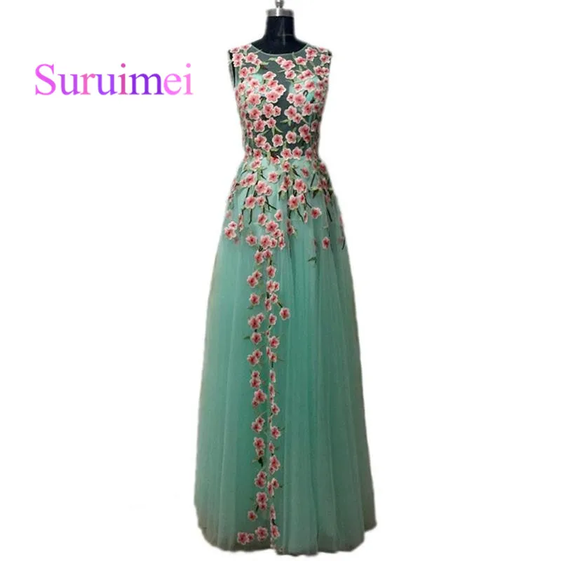 

Elegant 2019 Hot Sale Scoop Prom Dresses Robe de Soiree With Flowers Evening Party Dresses