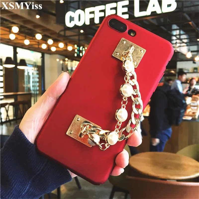 

XSMYiss For Samsung S6 S7 S8 S9 S10 PLUS S10 Lite Note 8 9 Luxury Fashion Pearl Bracelet Chain Hard PC Phone Case