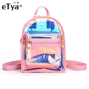 

eTya New Laser Backpack Women Backpack Mini Travel Bags Transparent PVC Beach Bag Female Girls Cosmetic Shoulder Bag Backpacks