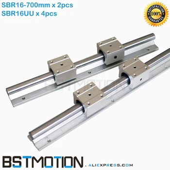 

2pcs SBR16 700mm 16mm linear guide cnc router part linear rail 4PCS SBR16UU Bearing Block # Length can be Customize
