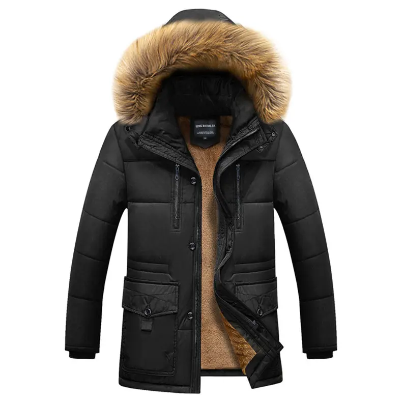 MuLS Winter Warm Fleece Men Jackets Wind Resistant Autumn Thick Fur Trim Hooded Jacket Coats Mens Cotton Padded 2019 New -20 'C 03