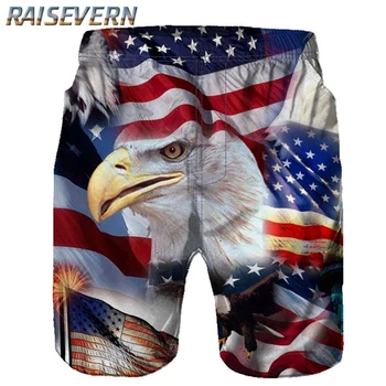 

RAISEVERN Eagle USA Flag 3D Men's Beach Shorts Board Shorts Stars Male Quick-dry Casual Cool Summer Elastic Waist Beach Shorts