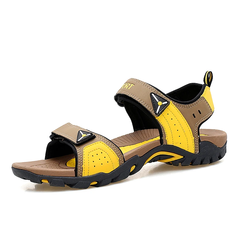 Популярные мужские Вьетнамки; модные мужские сандалии; коллекция года; Летние сандалии-гладиаторы; пляжные шлепанцы для пар; обувь унисекс на плоской подошве; большие размеры 35-46 - Цвет: brown yellow