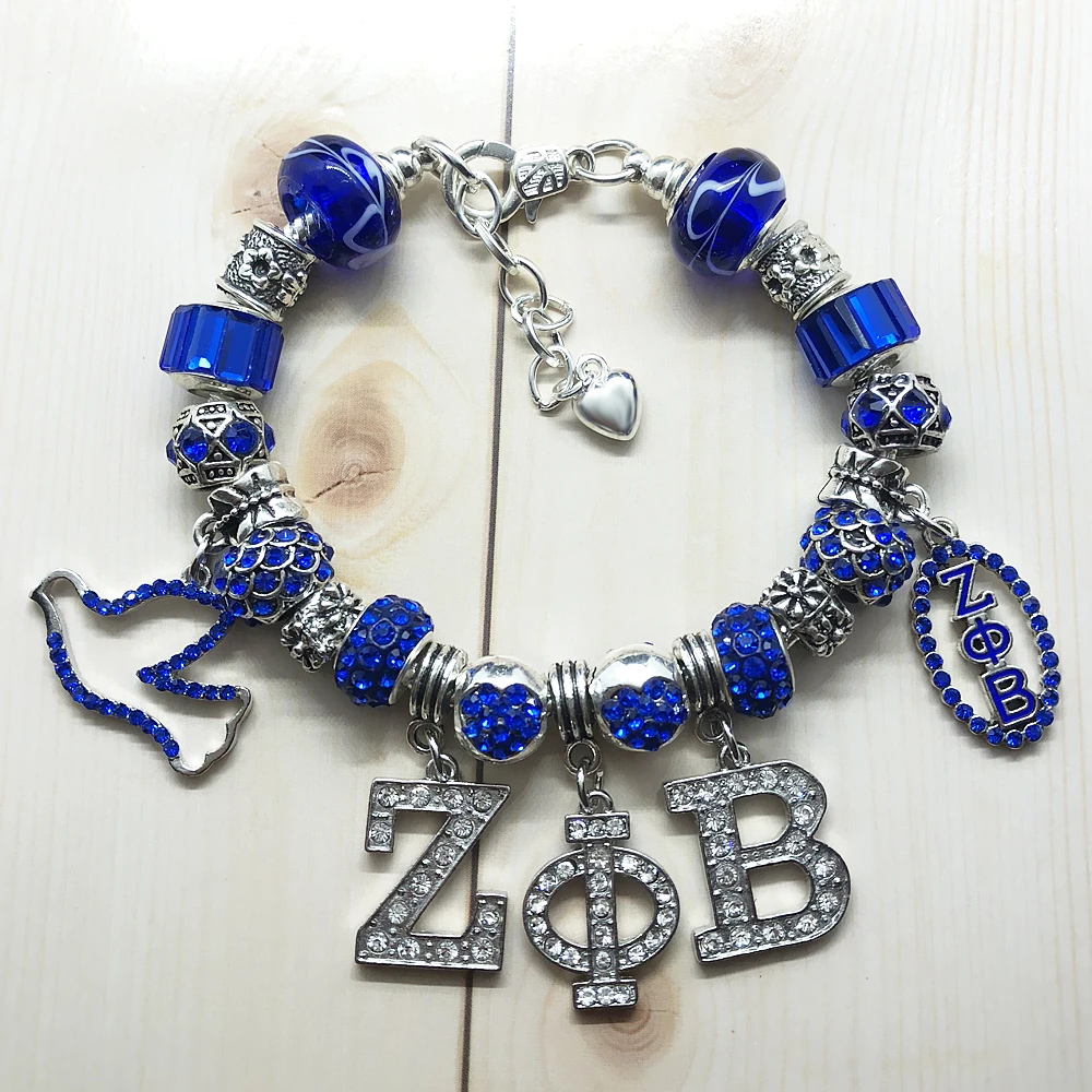 Горячая греческое общество букв ZETA PHI BETA sorority ювелирные изделия браслет ZPB с синим