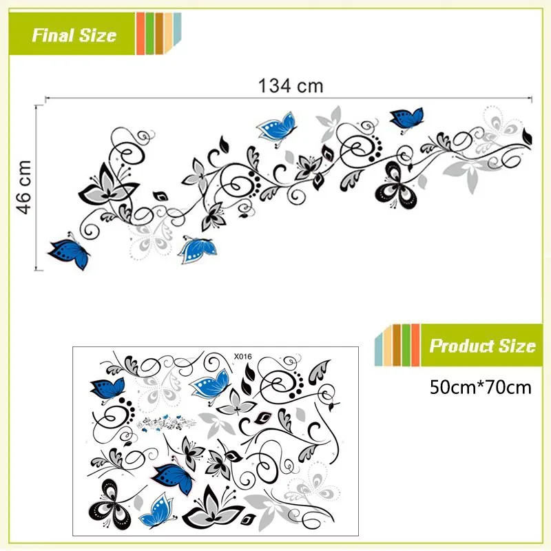 Цветок Виноградная лоза бабочки настенные наклейки декор для гостиной x016. Diy наклейки для дома животные Фреска Искусство ПВХ печать плакаты 4,0