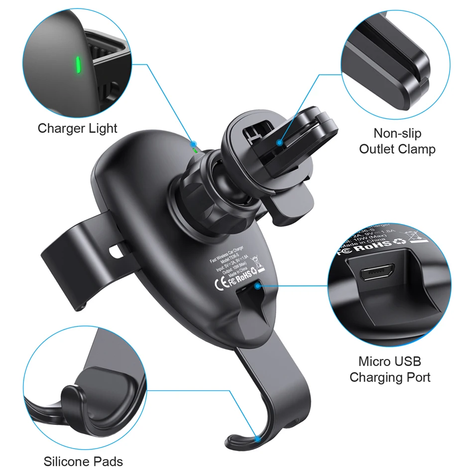 CHOETECH Qi Wireless Car Charger Holder For iPhone Xs Max Xr 8 Plus Phone Fast Car Mount Wireless Charging Stand For Samsung S9
