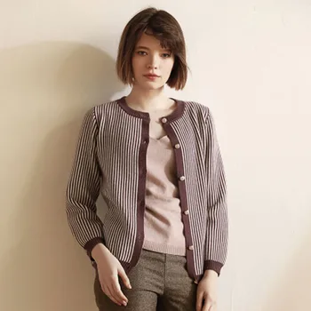 

LOVELYDONKEY Cardigan women sweater cashmere coat Striped knitting Free shipping M1121