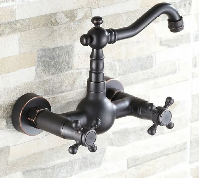 

NEW Oil Rubbed Bronze Wall Mounted Bathroom Basin Faucet Swivel Spout Mixer Tap