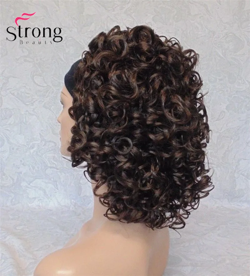 StrongBeauty короткий супер кудрявый темно-коричневый шелковистый мягкий парик с головной повязкой синтетические волосы парики