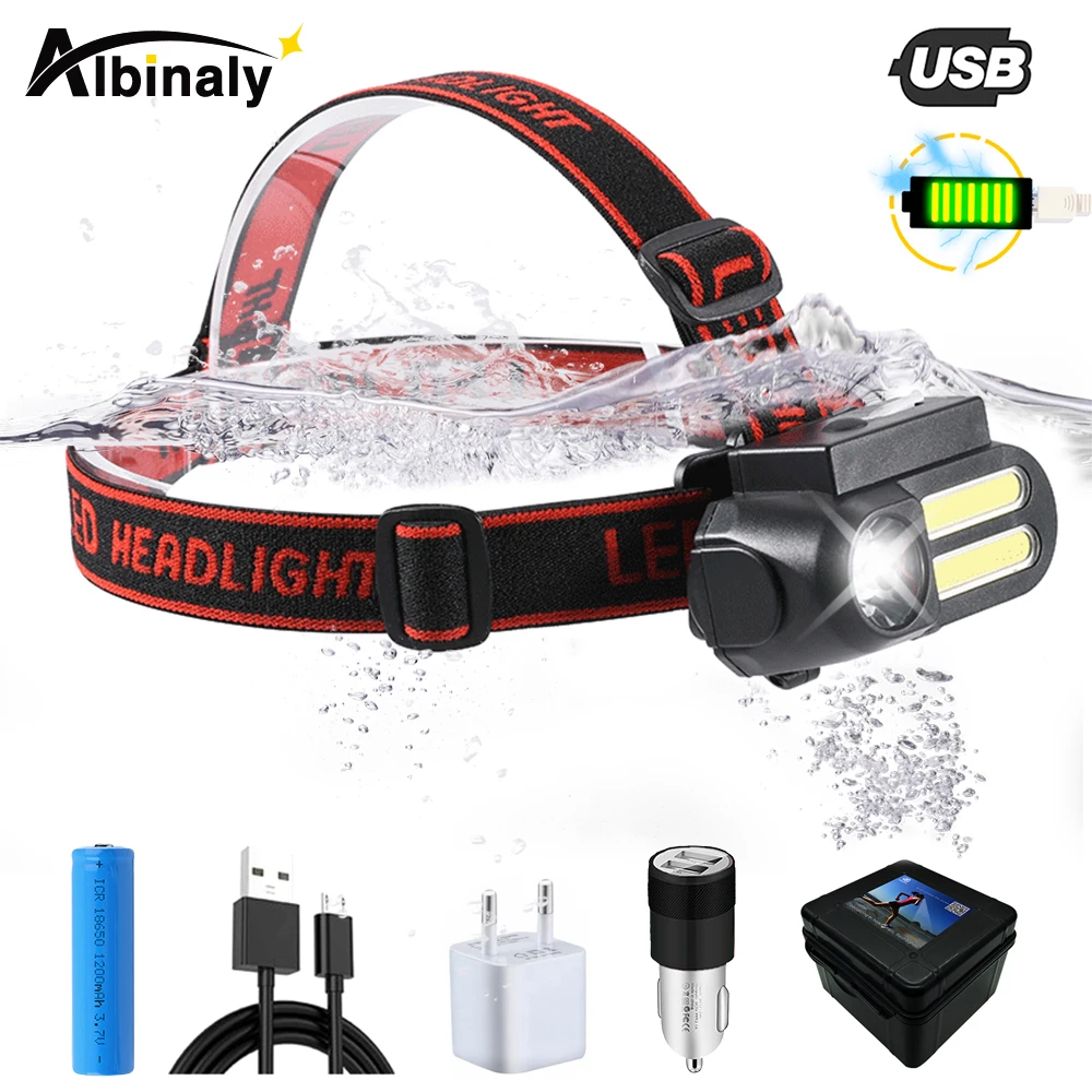 Супер яркий велосипедный налобный светильник COB + фонарь XPE 4 режим ing USB