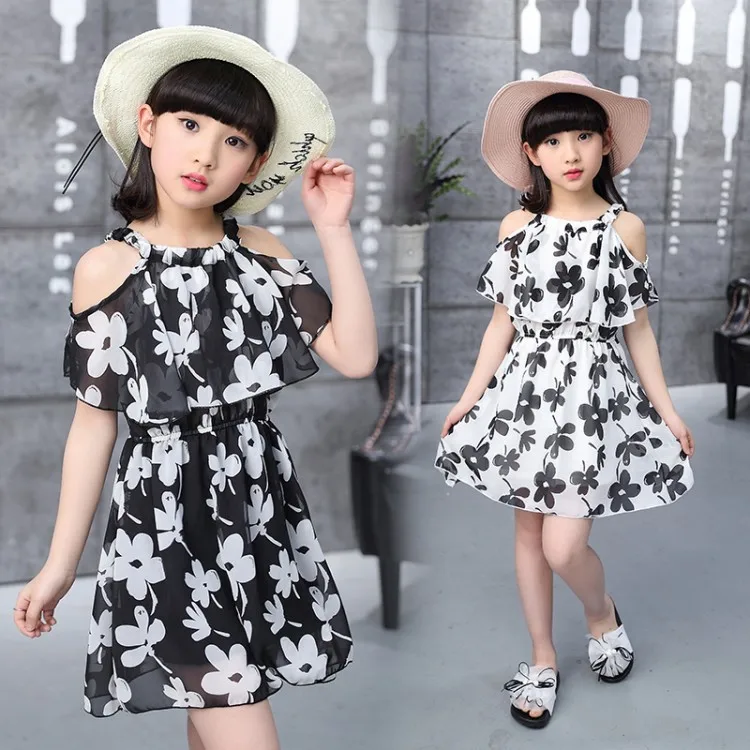 

Girls Dress Toddler Summer Dress Children Kids Princess Fashion Chiffon Off Shoulder Floral Prints 3 to 13 Years