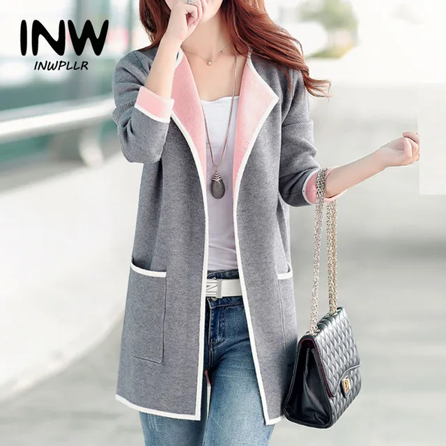 Otoño Invierno chaqueta Abrigos 2019 nuevas chaquetas de punto de manga larga ropa de femenina chaqueta Mujer Casual abrigo de bolsillo femenino|chaquetas básicas| - AliExpress