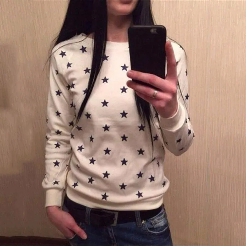 

Harajuku Stars Print Hoodies Women Plus Size Korean Long Sleeve O-Neck Sweatshirts Loose Cotton Kawaii Pullovers Female**