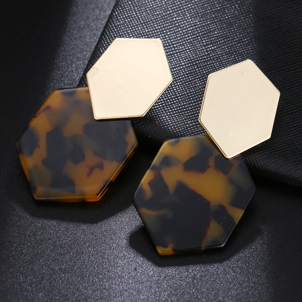 RscvonM Fashion Big Resin Drop Earrings For Women New Acetic Acid Large Korea Square Earrings Trendy Wood Geometric Jewelry