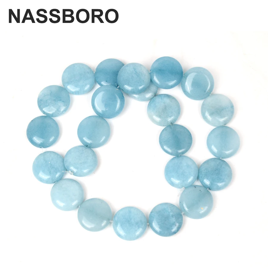 

Sky Blue Natural Stone Flat Round Coin Loose Spacer Beads For Jewelry Making Bracelet Necklace DIY Accessories Wholesale