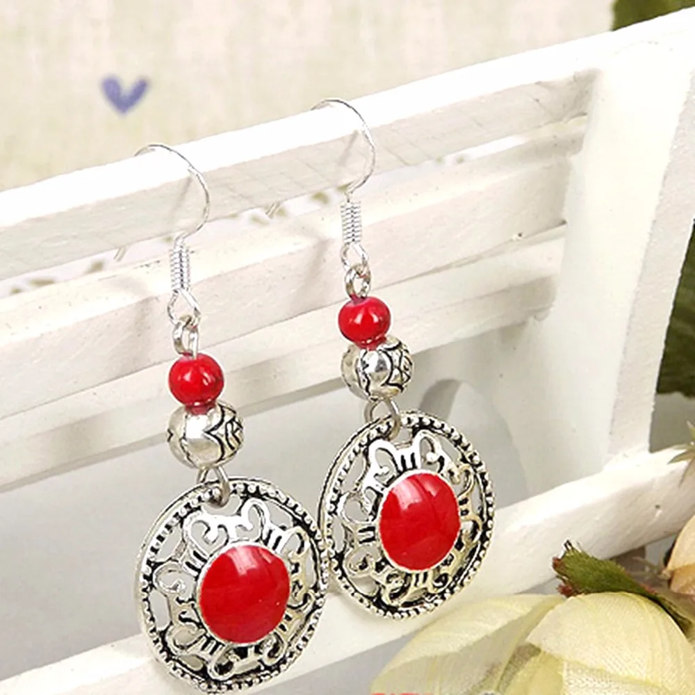 Women/'s Vintage Bohemian Boho Tibetan Carved Beads Tassel Dangle Stud Earrings