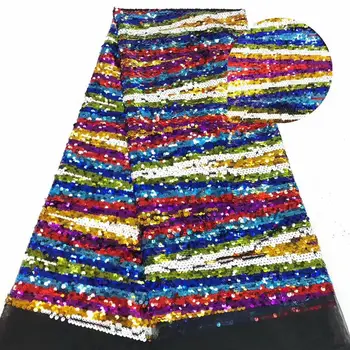 

Nigerian Tulle Lace Fabric With Multicolor Sequins Embroidered Design African French Net Lace Fabric For Wedding Dress 5 Yards