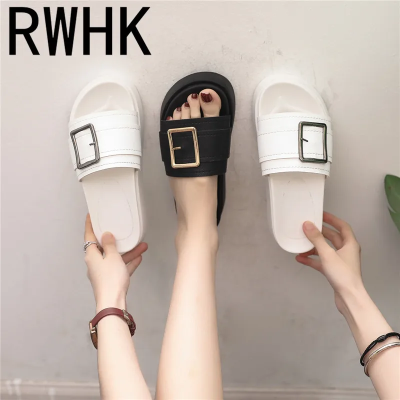 

RWHK Sports slippers female summer wear 2019 new word buckle buckle Korean fashion wild flat female drag B267