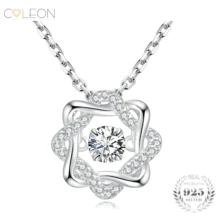 Coleon 925 Silver Zircon Inserted Wreath Pendant Necklace with Dancing Gemstones 925 Sterling Women Birthday Gift Fine Jewelry