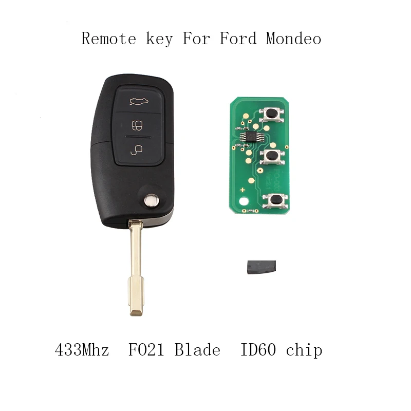 

3 Buttons 433MHz 4D60/4D63 Chip Entry Fob Remote Car Key For FORD Mondeo Focus Fiesta Key FO21 Blade