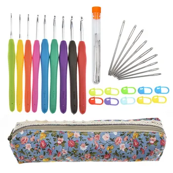 

2.0-6.0mm Crochet Hooks Needles Large-Eye Blunt Needles Set With Bag DIY Knitting Needles And 10pcs Stitch Makers For Craft Tool