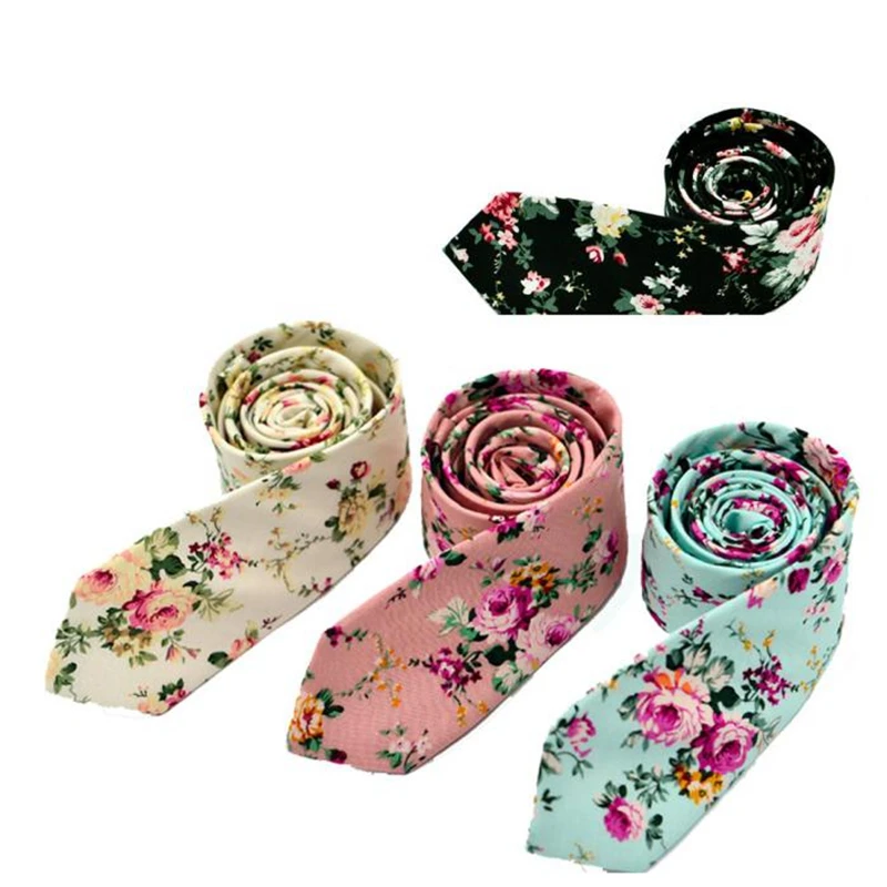

Men Fashion Floral Print Tie Skinny Slim Necktie spring Cotton Narrow Business Casual Wedding Tie gravata#Z10