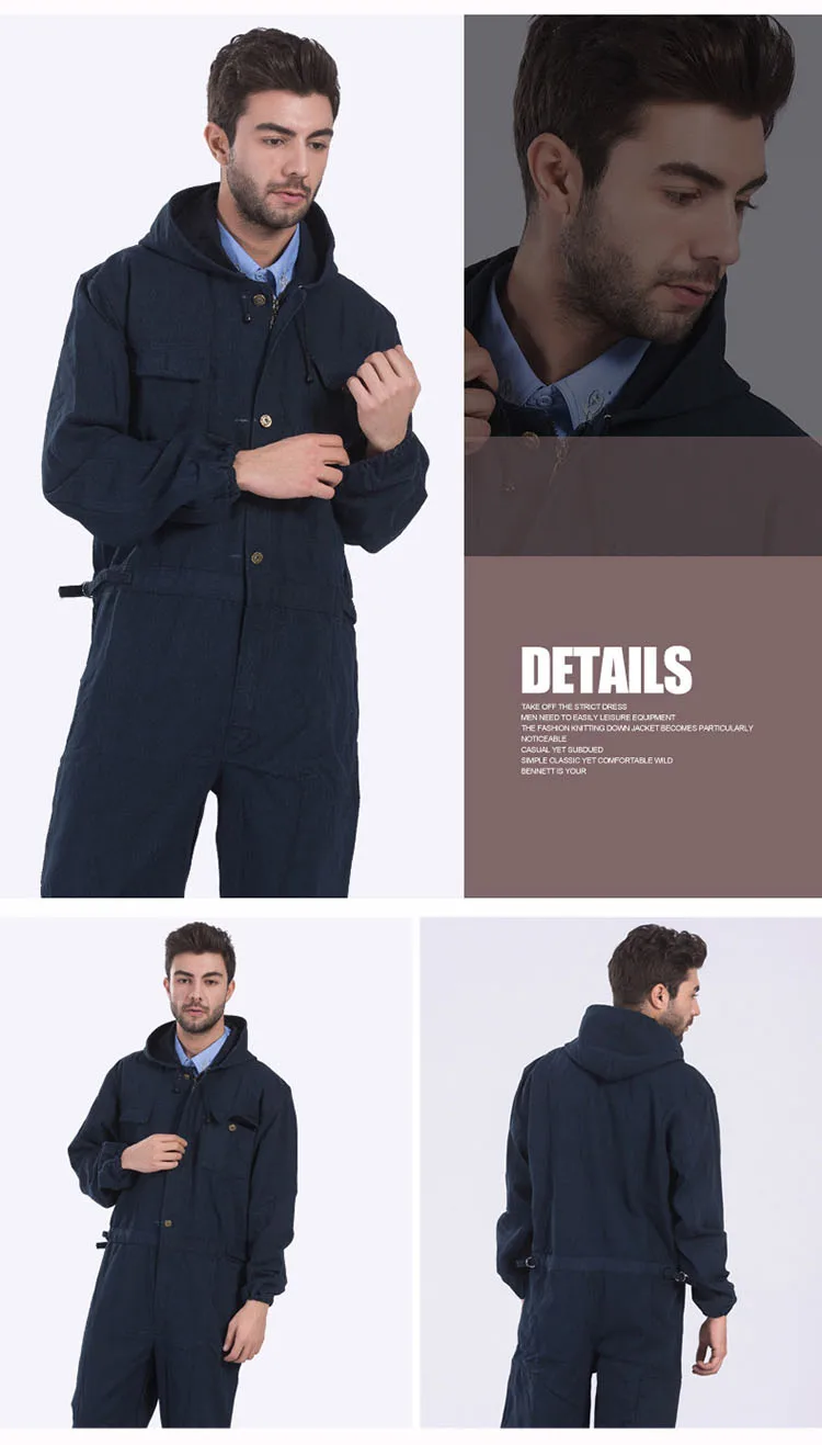 Men Work Clothing Long Sleeve Large Size Denim Overalls High Quality Hooded Dust-proof Welding Auto Repair Protective Coveralls (8)