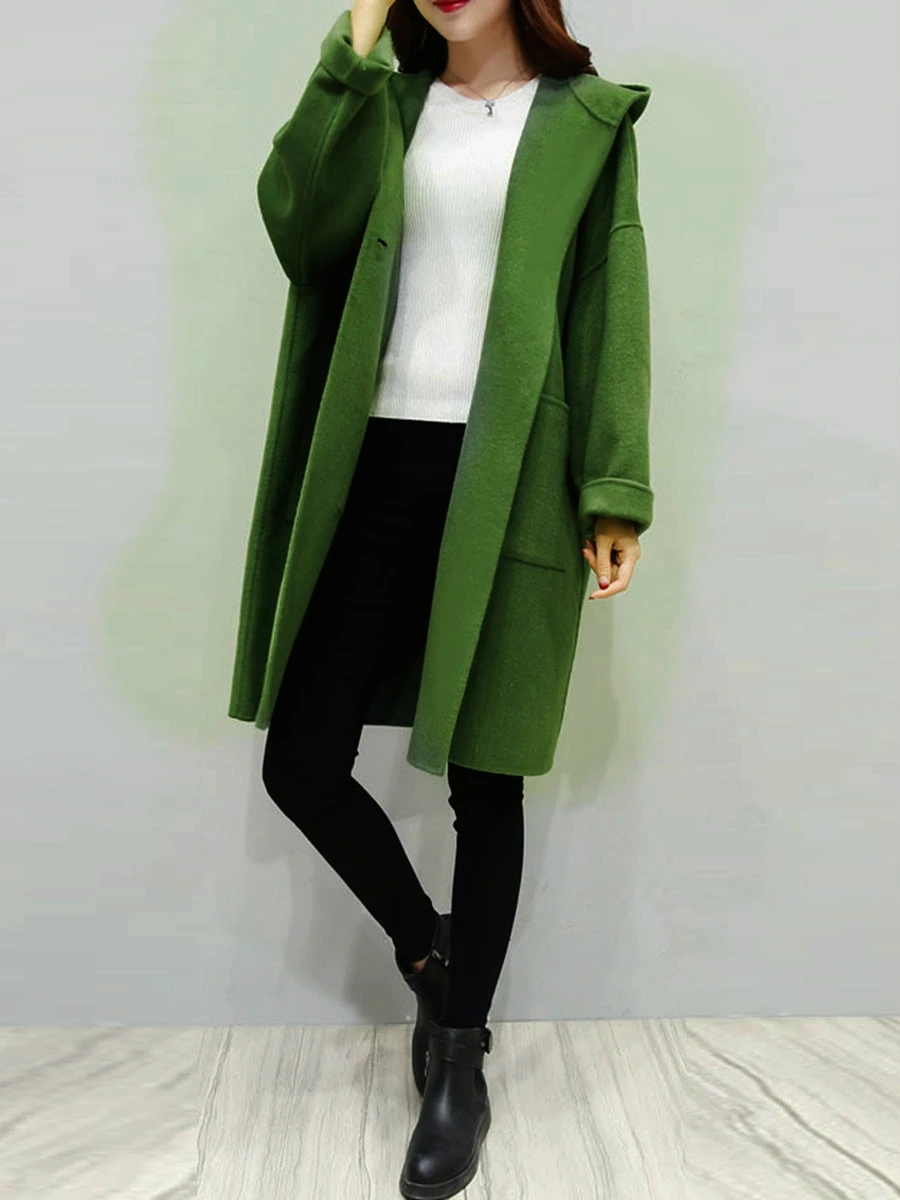 Клетчатое Женское пальто, зимняя теплая верхняя одежда из искусственного меха, повседневное пальто средней длины, зеленое, на одной пуговице, свободное, плюс размер, 2XL, длинное шерстяное пальто для женщин