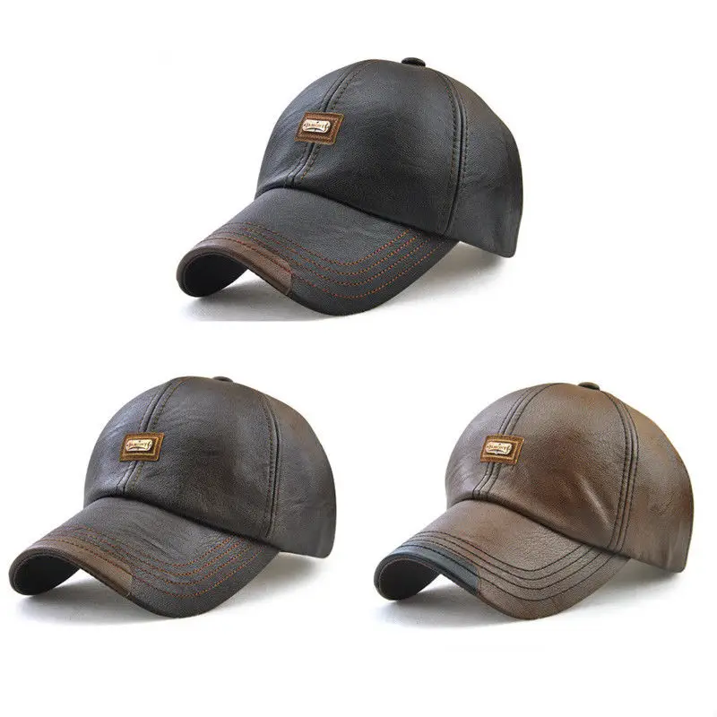 Men's Visors PU Leather Cap Winter Vintage Outdoor Sports Hats