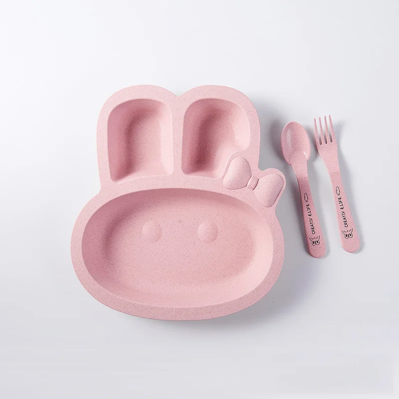 Милый кролик пластины для малышей, посуда для кормления c изображением животных, из пшеничной соломы дети тарелки 3 шт./компл