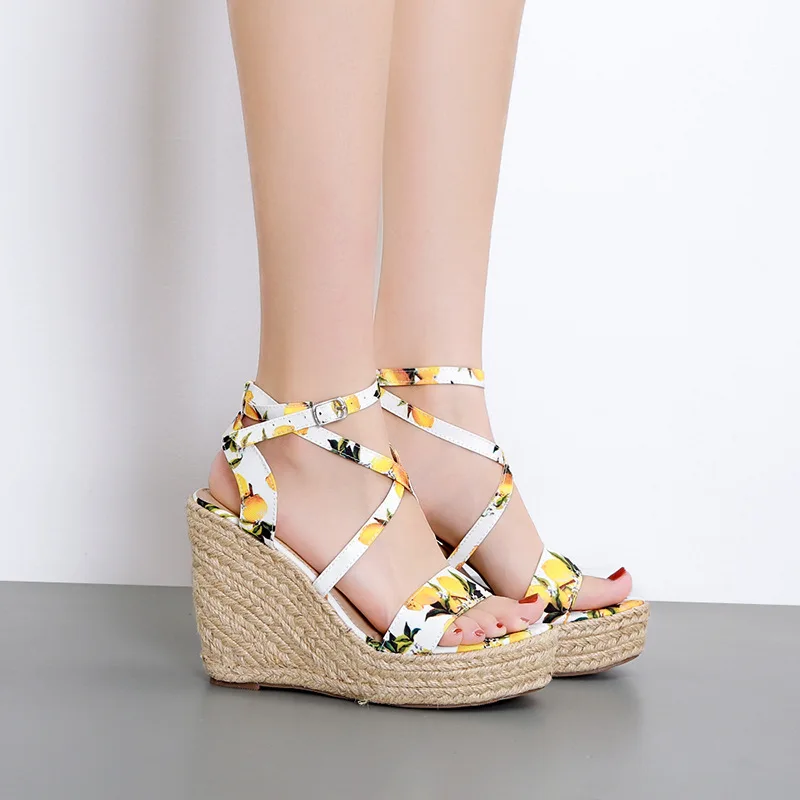 

Handmade Sandal Buckle Strap Breathable Clogs Wedge High Heel Sandals Espadrilles Platform Fashion Womens Shoes 2019 Summer