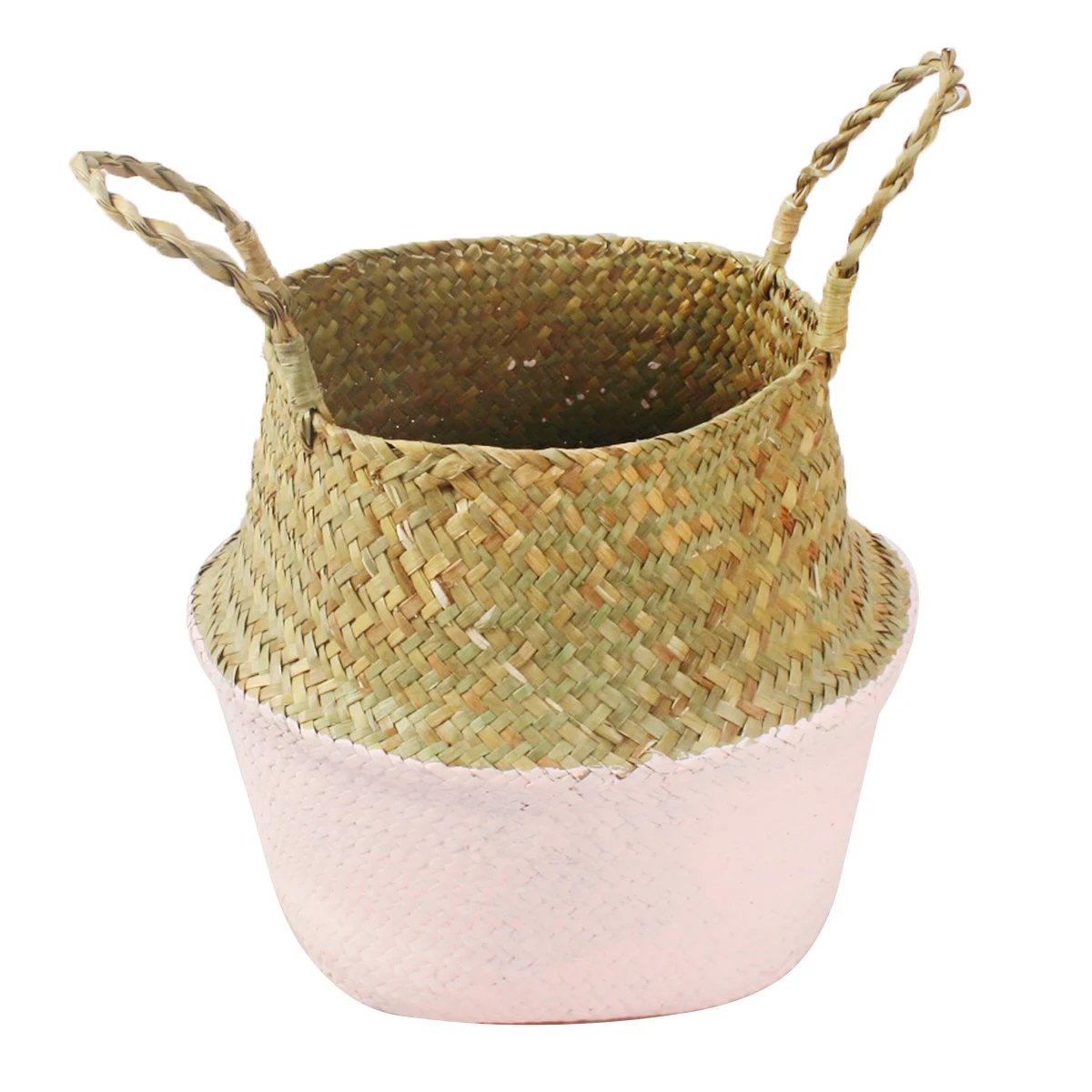 Складные натуральные водоросли тканые корзины, для хранения, для стирки, пикника, крышка горшка для растений и пляжная сумка корзина для цветочного горшка - Цвет: Pink