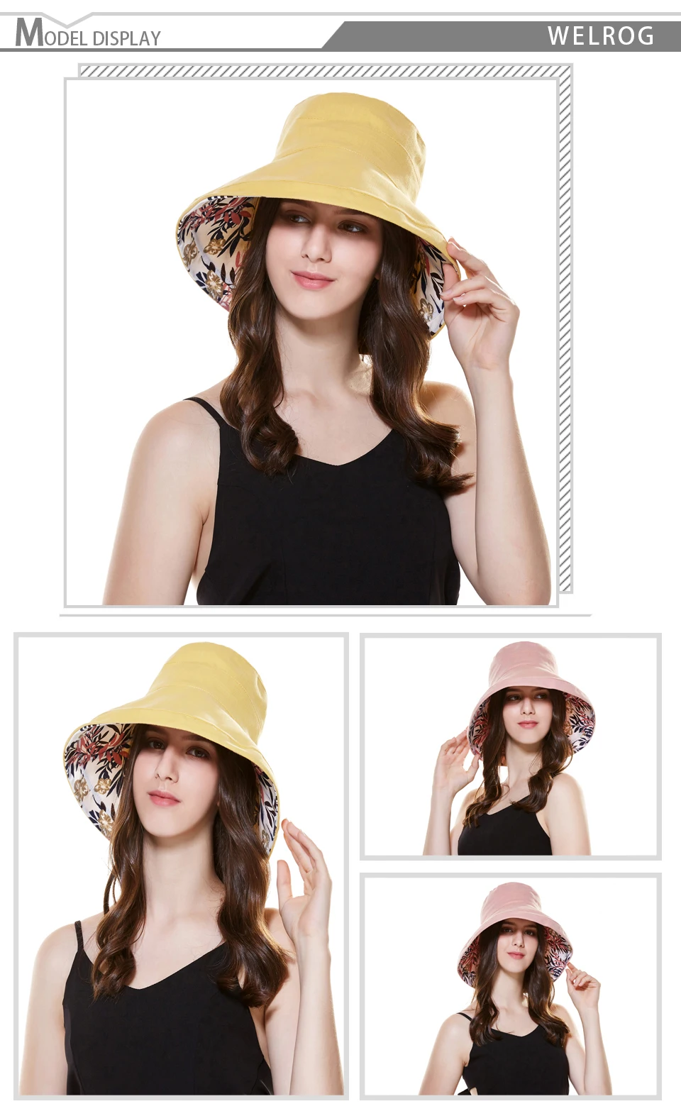 WELROG Boho Цветочные Печатные Панама лето осень для женщин с широкими полями водонепроницаемые солнечные шляпы для защиты от УФ-лучей, крышка для бассейна, складные шляпы