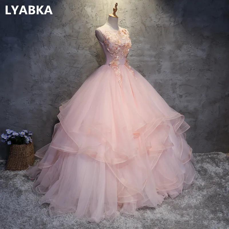 Платье с настоящим фото Vestidos De 15 овальным вырезом Бальные платья выпускное