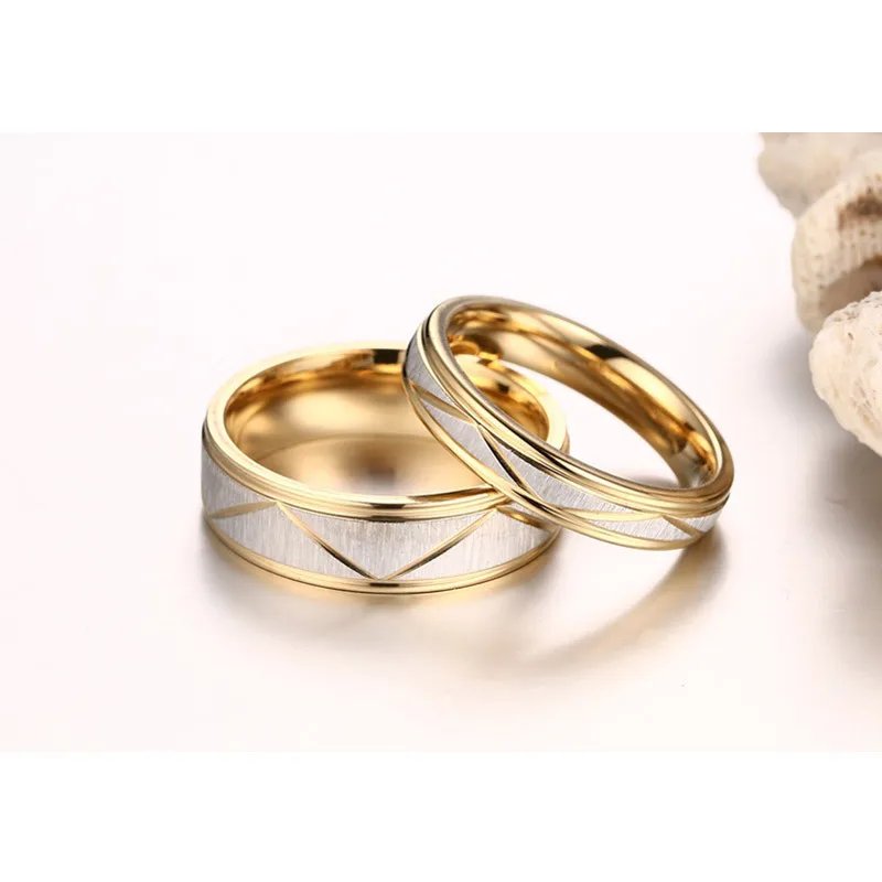 Unique Couple Wedding Rings for Lover Gold Tone Matte Finish Stainless Steel Geometric Alliance Valentine's Day Gifts